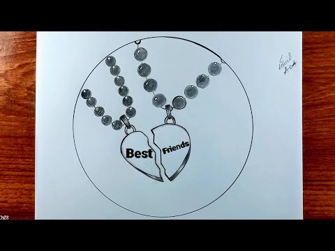 Best friends drawing - Best friends locket Drawing / BFF drawing /Friendship Day Drawing tutorial