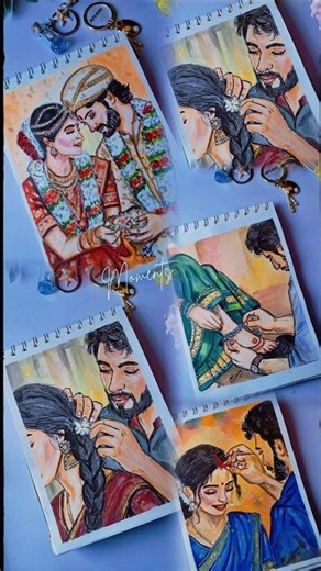 Beautiful South Indian Wedding Couple Drawing 💍 | Romantic Watercolor Art Process 🎨 #Shorts