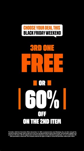 Black Friday Weekend continues! Enjoy irresistible prices for 2 more days only.​ 📍 Find the nearest location at https://paylesschat.com/caribbean/en/content/6-stores Promotion valid from November 29th to December 1st 2025, in physical stores and WhatsApp: Buy one item and get the second of equal or lesser value at 60% off, or buy two and get the third of equal value for free. The promotion applies to all products in the store, with the original price and discounted price clearly indicated as ap