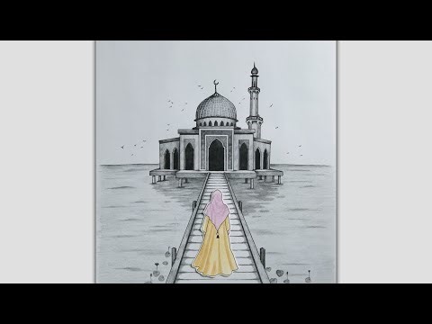 Very very easy mosque drawing | Islamic drawing channel_ How to draw a masjid_step by step