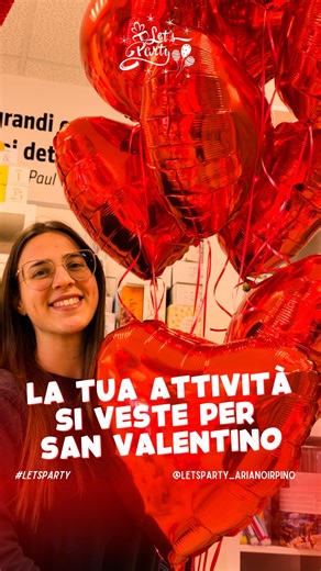 Let’s Party|Organizzazione Eventi e Bomboniere|Ariano Irpino on Instagram: "La tua attività si veste per San Valentino ❤️🎈 Che sia vetrina, ingresso, cassa o… tavoli del ristorante, i classici palloncini a cuore gonfiati a elio fanno subito atmosfera e foto assicurate 😍📸 Promo valida per Ariano Irpino e dintorni. 💘 10 pz → €5 cad. 💘 15 pz → €4,50 cad. 💘 20 pz → €4,00 cad. 💘 30 pz o più → €3,50 cad. Vuoi un consiglio su quante metterne e come distribuirle sui tavoli? Scrivici su WhatsApp �