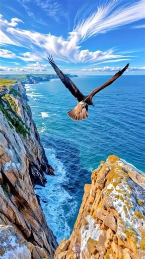 Eagle performs majestic loop-de-loop, landing on cliff. #dreamscreenai #ai