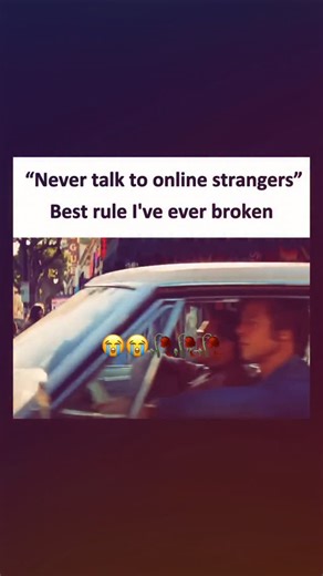 Uncrustamemes on Instagram: "The post features a short video showcasing a classic internet meme that humorously admits to ignoring one of the most repeated childhood safety rules: “Never talk to online strangers”, boldly declared as the “Best rule I’ve ever broken”. The punchline lands with a still image from Quentin Tarantino’s 2019 film Once Upon a Time in Hollywood, showing Leonardo DiCaprio (as Rick Dalton in a gray suit) and Brad Pitt (as Cliff Booth in a white suit jacket) sitting coolly a