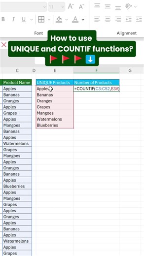 📊 Find unique values and count them instantly with UNIQUE COUNTIF! Use UNIQUE to list distinct items, then COUNTIF to count how many times each one appears — boom 💥 Excel builds a quick frequency table for you automatically 😳 Example use cases: ✔️ Count products sold ✔️ Number of orders per customer ✔️ Repeated names ✔️ Category-wise totals No Pivot Tables. No manual counting. Just two simple functions doing powerful analysis ✨ This combo is perfect when you want a lightweight summary without