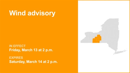 Update: Wind advisory for Finger Lakes, Southern Tier until Saturday afternoon — gusts to hit 50 mph