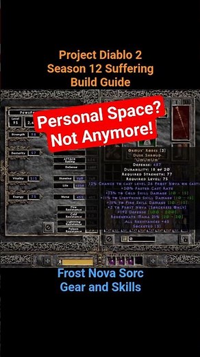 FROST NOVA HIGH DAMAGE BUILD! PD2 S12 Glass Cannon Sorc 💥❄️ | Gear & Skills #projectdiablo2 #shorts
