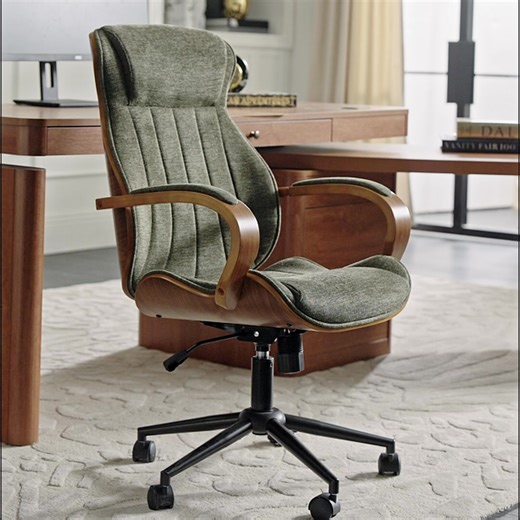 Amparo Executive Ergonomic Office Chair · Comfortable to Sit on · Ergonomic Headrest · Wooden Armrests with Soft Padding · Height-adjustable Swivel Chair · Relaxing Recline Function | Hulala Home Furniture