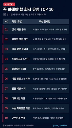 꼭 피해야 할 회사 TOP 10 #포괄임금제 #상시채용 #인수인계
