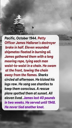 A Sailor Tied 11 Wounded Comrades Together in a Burning Oil Slick for 6 Hours #short #history #ww2
