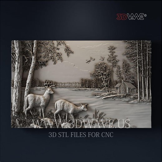 3d Deers in Forest STL File: CNC Carving Template, Wood Wall Art (digital Files) - Etsy