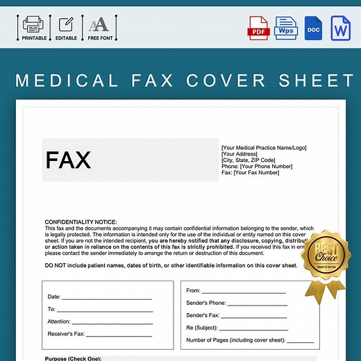 Medical Fax Cover Sheet Template, Printable Healthcare Fax Cover Sheet for Clinics & Hospitals, Editable Hipaa-compliant Fax Cover Form - Etsy