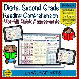Digital Second Grade Monthly Reading Comprehension Assessments & Data Sheets