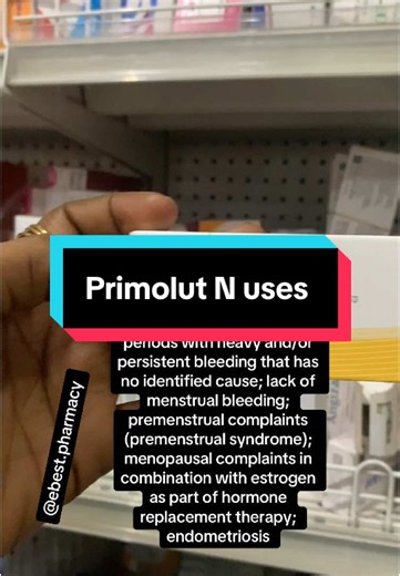 PRIMOLUT N is used to treat irregular menstrual periods with heavy and/or persistent bleeding that has no identified cause; lack of menstrual bleeding; premenstrual complaints (premenstrual syndrome); menopausal complaints in combination with estrogen as part of hormone replacement therapy; endometriosis#PRIMOLUT N#PRIMOLUTN#primolut n#usesofprimolutn #premenstrualsyndrome #estrogen #menopausal irregularmenstration #pharmacy #pharmacytiktok #ebestpharmacy #creatorsearchinsights #fypp