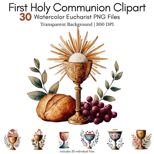 First Holy Communion Clipart Bundle: Watercolor Eucharist Chalice Designs (digital Download) - Etsy Canada