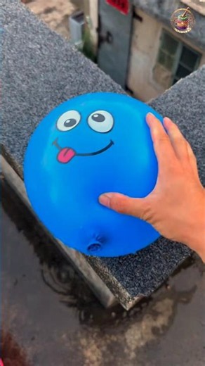 Blue Silly Emoji Balloon Roof Drop! 🤪💙 | Water Splash ASMR #Shorts