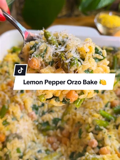 Welcome to Episode 5 of our Dump & Bake Dinners series! 🎉 Just dump everything in a casserole dish, cover, and bake 🍋💪 And there truly isn't an easier dinner than this! It takes just 10 minutes to get in the oven (and no, you don't have to cook the orzo first). It's full of: · Zesty lemon pepper flavor · Chickpeas for protein and fiber · Perfectly crisp asparagus · Tender, creamy orzo I tested countless batches of this Dump & Bake Lemon Pepper Orzo to get the perfect balance of creamy, zesty,