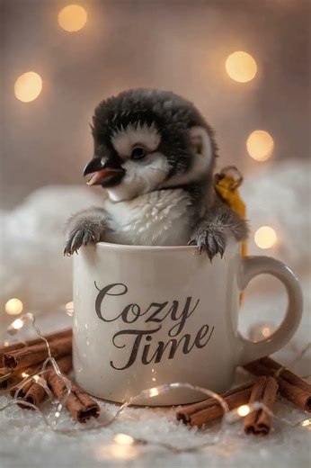 Cutest Penguin Surprise in a Mug! #cute #cuteanimals #penguin#viral #shorts