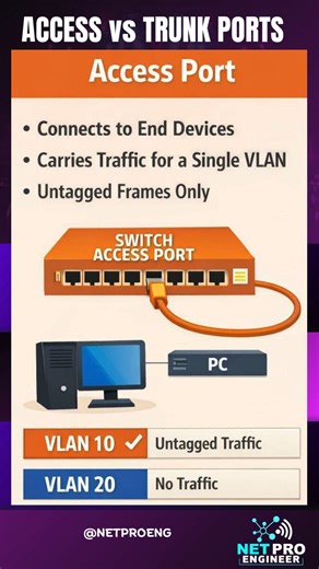 Netwo Rking | Access Port vs Trunk Port Explained #networking #vlan #accessport #trunkport #cisco #ccna #ccnp #ccie #ccde #computernetworking #itbasics... | Instagram