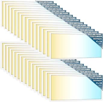 Sunco 30 Pack 2x4 LED Flat Panel Light Drop Ceiling Office Fixture, 7700 LM, Selectable Features, 40W/50W/60W, 4000K/5000K/6000K, Dimmable (0-10V), Dustproof ETL.