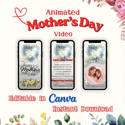 Animated Mother's Day Video Card | Editable in Canva (digital Download) - Etsy