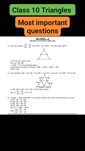 Salim Khan | Class 10 "Triangles" all important questions for board exam 2026 , practice, with complete solutions......... you all can take... | Instagram