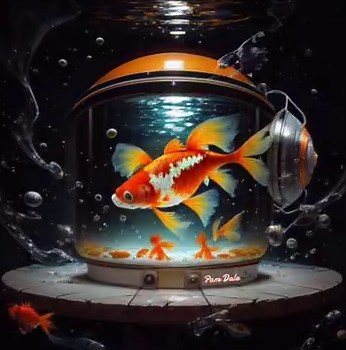 A vibrant goldfish swimming inside of a spacesuit helmet filled with water. | Pam's Gifs and Videos
