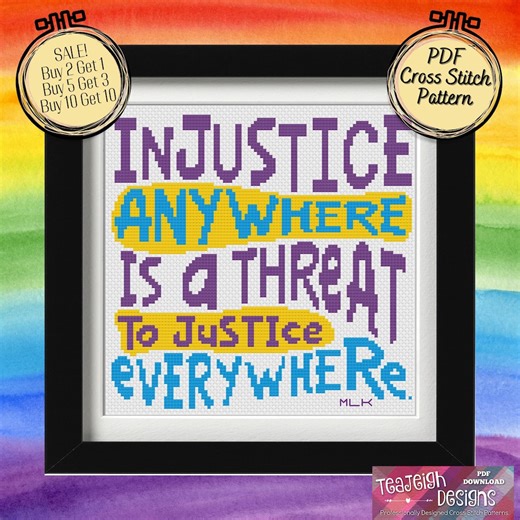 MLK Quote Inspirational Cross Stitch Pattern - Injustice Anywhere is a Threat to Justice Everywhere - Printable and Pattern Keeper PDF Files - Etsy Australia