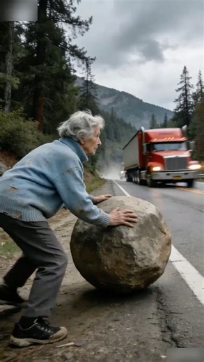 Kind old woman pushed a boulder to stop a truck just to save her pack of dogs