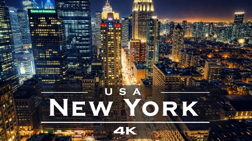 New York City at night USA by drone in stunning 4K