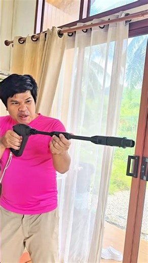 That's a water jet, not a Nerf gun!! #cleaning #comedy #shorts #viral