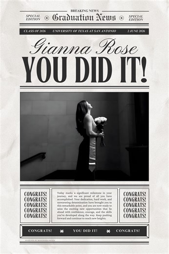 Graduation Newspaper Poster Template, Editable Canva Grad Photo Printable, Custom Graduation Wall Art - Etsy
