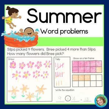 Summer Math Word Problems Addition & Subtraction in 20 Story Problem Worksheets