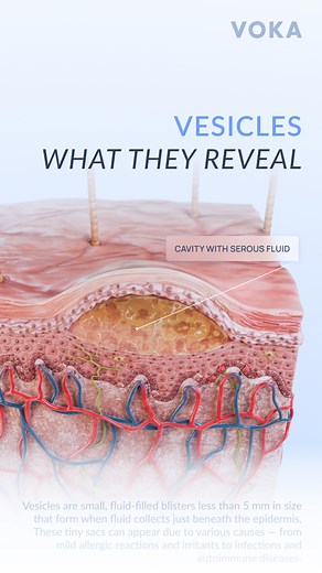 What do vesicles on the skin tell us about underlying conditions? Dermatology in 3D - VOKA! #vesicles #dermatology #skinhealth #dermatology #3danatomy #medstudents #medicaleducation #anatomy #pathology #3danatomy #digitallearning #humanbody | VOKA 3D Anatomy & Pathology