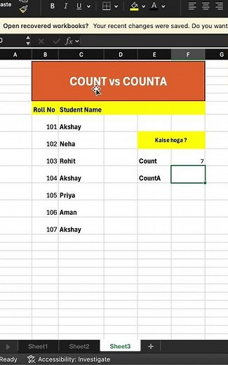 Excel COUNT Function Explained in 30 Seconds #excel #exceltricks #microsoft