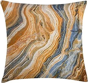 Ambesonne Marble Print Throw Pillow Cushion Cover, Colorful Rock Quartz Surface Background Formation Abstract Picture, Decorative Square Accent Pillow Case, 20" X 20", Slate Blue Apricot