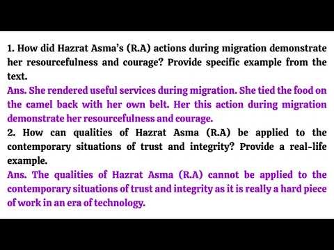 Class 9 English Chapter 4 Hazrat Asma (R.A) Exercise Solved | 9th Class English Questions Answers