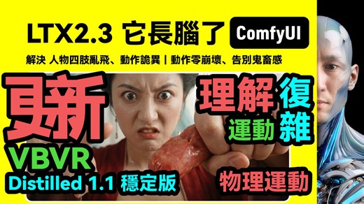 LTX2.3 它长脑了 告别鬼畜感｜新 VBVR LoRA + Distilled 1.1 稳定版｜ComfyUI｜工作流下载安装设置教程