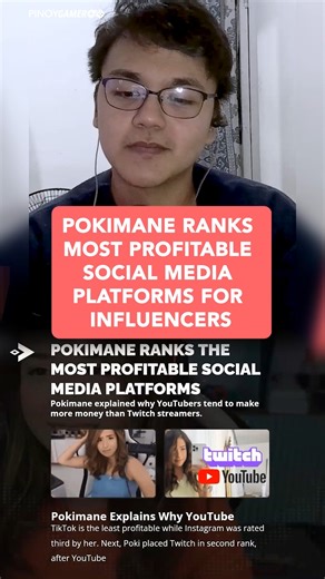 Pokimane ranks most profitable social media platforms for influencers #pokimane #philippines #pinoygamer #podcast #podcastph #podcastphilippines | PinoyGamer