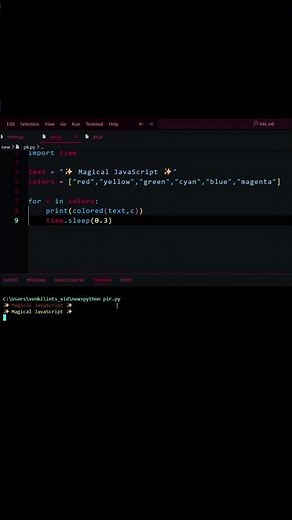 ✨ Python & JavaScript Magic – Rainbow Text in Terminal 🌈 | Day 1 Coding Short
