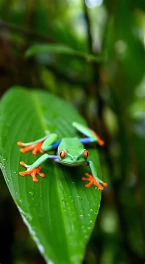 A Vibrant Red-Eyed Tree Frog in its Lush Green Habitat #Nature #Frog #Rainforest
