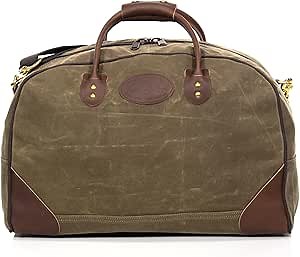Frost River Flight Bag - Waxed Canvas and Leather Carry On Luggage Pack, Durable Weekender with Cotton Web Shoulder Strap, Large, 70 Liter, Field Tan