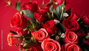 Romantic red and coral roses beautifully arranged against a vibrant background, exuding passion and elegance, copy space, video greeting, video advertising