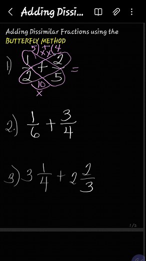 Adding Dissimilar Fractions: Butterfly Method