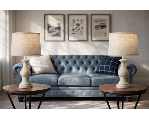 Farmhouse Table Lamps Set of 2, Rustic Beige Linen Shade Nightstand Lamps - Etsy