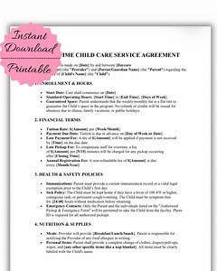 Daycare Contract Template | Child Care Service Agreement (pdf/word Document) - Etsy Canada