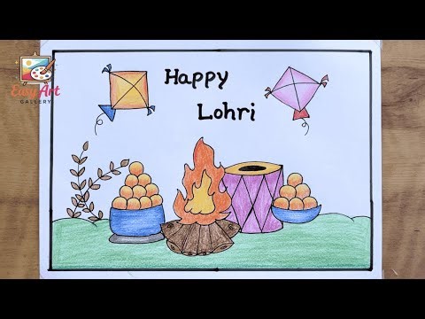 Lohri Drawing Easy | Lohri Festival Drawing | Happy Lohri Poster Drawing Easy