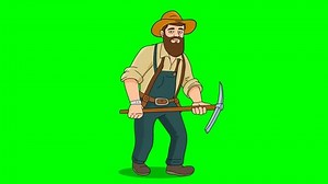 idle Loop animation of a gold miner. 2d loop animation on green screen
