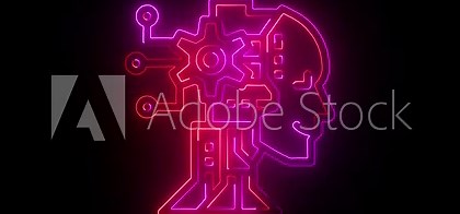 Human head Artificial intelligence Thinking brain. Human head with neon brain . Human head line icon animation.