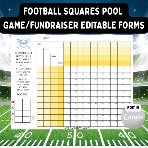 Super Bowl Squares Templates Bundle, Editable Football Pool Game, Fundraiser & Party Squares, Digital Download - Etsy