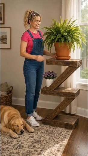 I Built an Amazing Zigzag Plant Stand from Reclaimed Wood Blocks | DIY Indoor Plant Shelf #diy